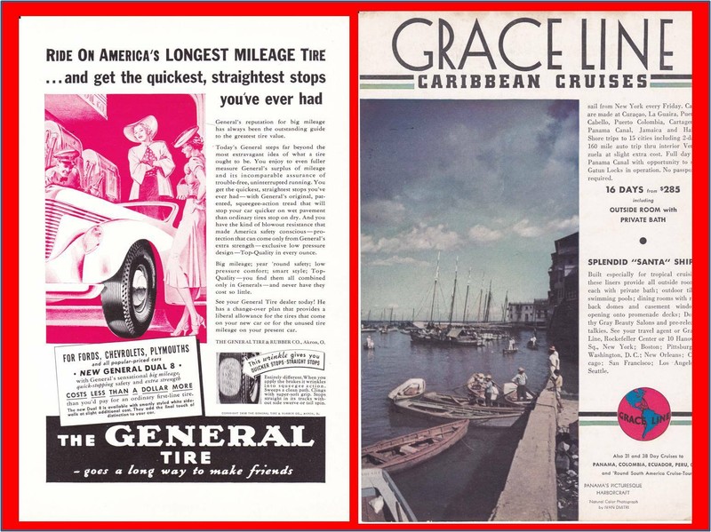 1938 General Tire & Rubber Dual 8 - Grace Line Caribbean Cruise Ship Print Ad