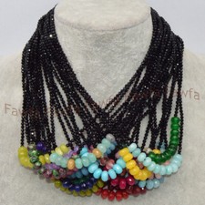 3mm Black Spinel  5x8mm Faceted Multi-Color Rondelle Gems Beads Necklace 18''