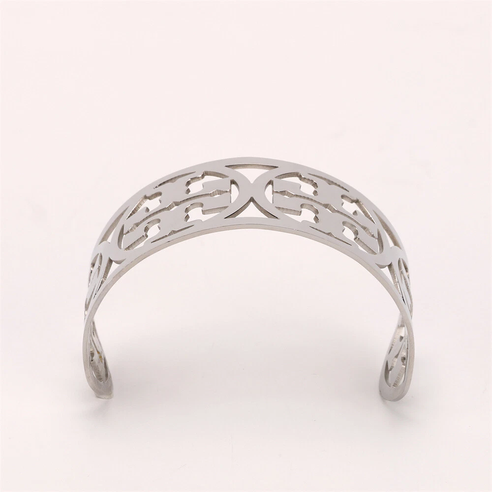 Tory Burch logo Wide Bangle Cuff Bracelet Silver Tone Women s eBay