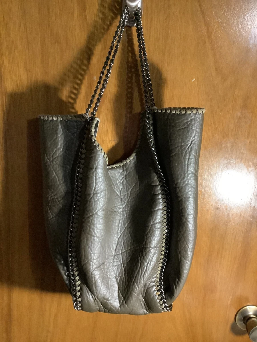Moda Luxe Large Leather Bag Sherpa Lining Double Chain Strap