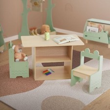 Gruppo di seduta per bambini beige - verde 3 pezzi tavolo 2 sedie set di mobili