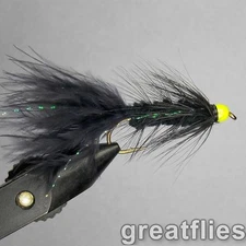 1 dozen (12) - Woolly Bugger - BLACK - Chartreuse Bead Head