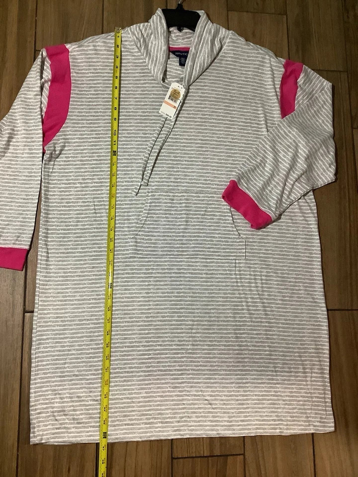 Vestido a rayas gris manga larga a rayas Nautica Sleepwear para mujer talla grande 2X Foto 3 de 4