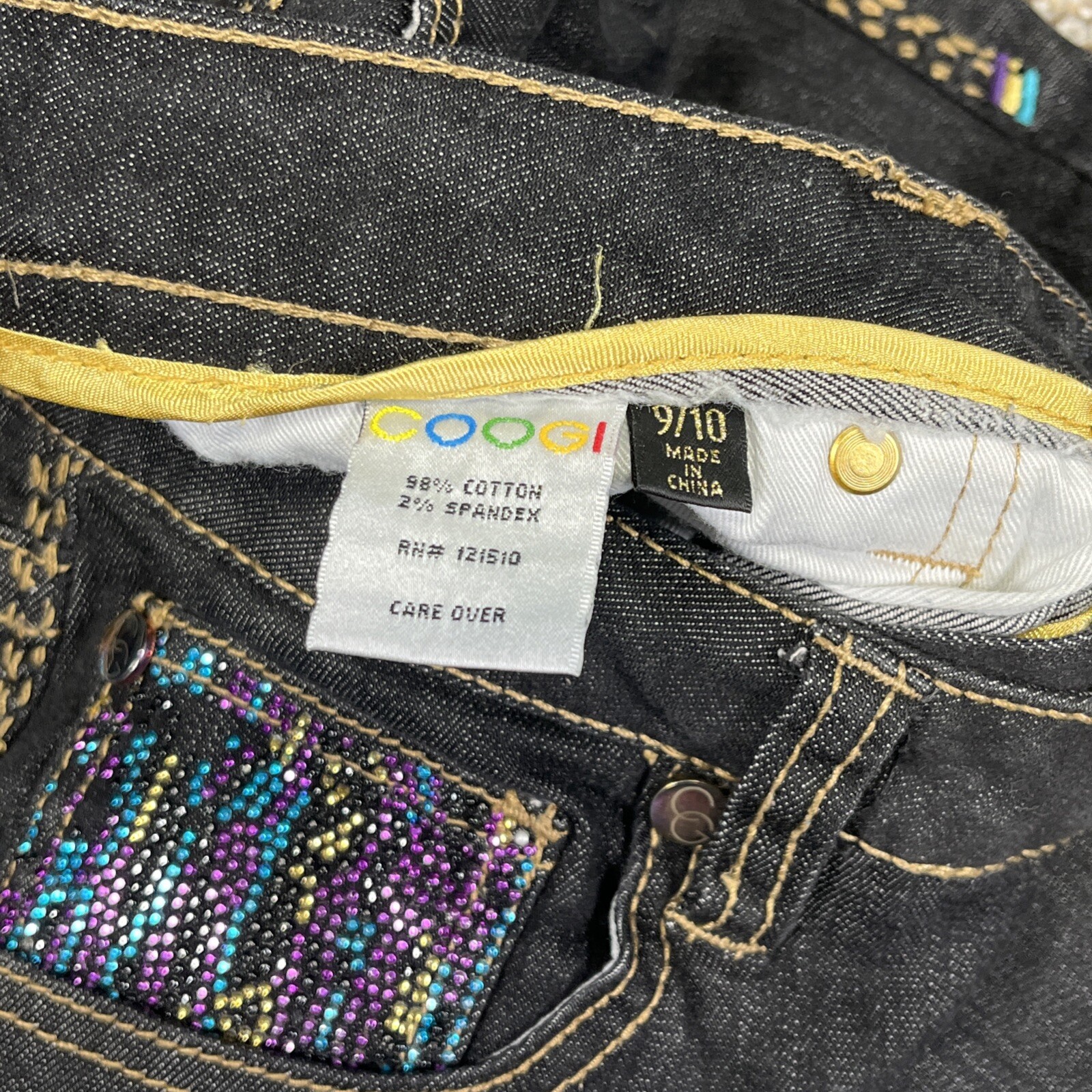 COOGI Black Denim Jeans Women's Size 9/10 Bling Pockets-read Description - View 5