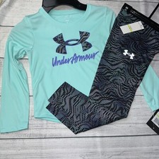 Under Armour Girls Blue Long Sleeve Iridescent Leggings Outfit Set NEW