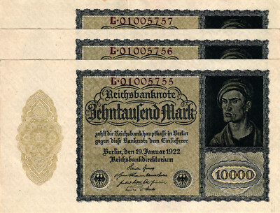 Ro  69b Set 3 Pcs 10000 Mark 1922 Serie L  Charge 1