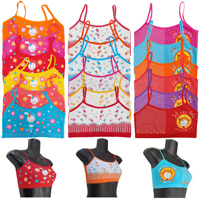 6 PK GIRL'S TRAINING BRA MULTICOLOR MULTI DESIGN COTTON SPANDEX 8-12 YRS