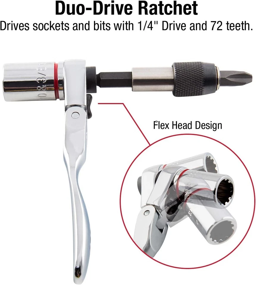 Suu 9732 44pc 1/4" Dr Mini Dual Flex Head Ratchet W/ Socket & Bit Set - Image 3 of 4