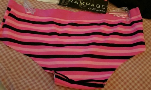 RAMPAGE ~ 2 paia di hipster rosa a righe e neri taglio laser taglia 5/S nuovi con etichette - Foto 3 di 5