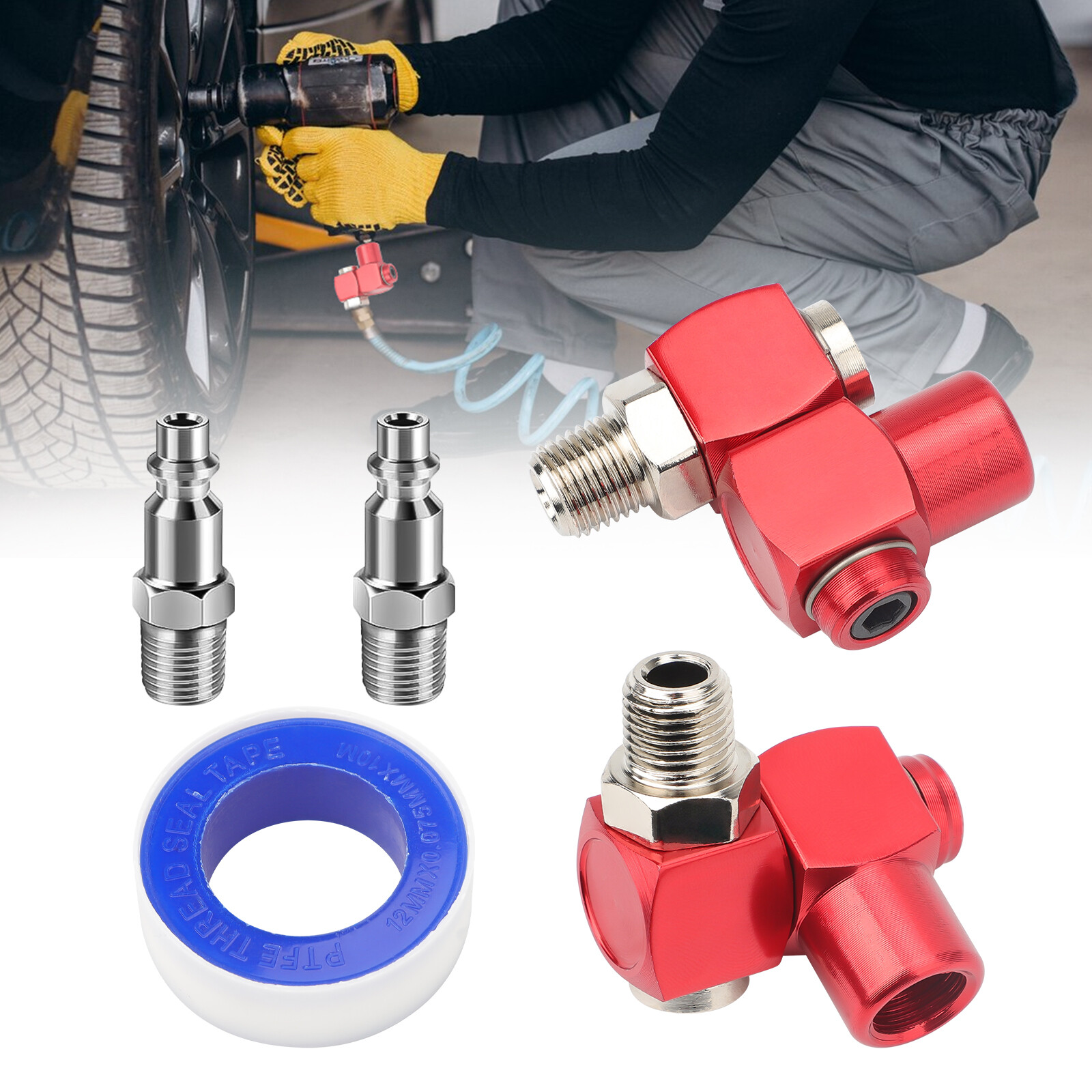 1/4" NPT 360 Degree Swivel Air Hose Connector Fittings with 1/4" MNPT Quick Plug