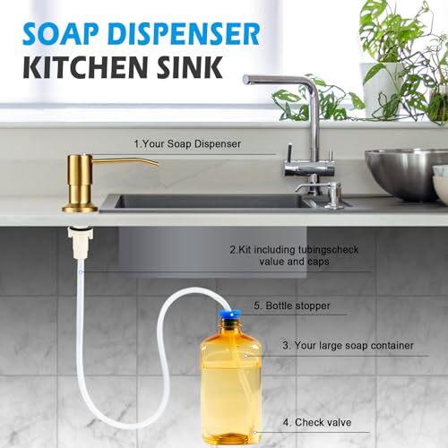 Dish Soap Dispenser for Kitchen Sink, Countertop Sink Soap Gold Brushed