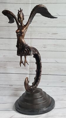 THAI THAILAND 24'' BRASS METAL SCULPTURE FIGURE STATUE DANCER KINNAREE BIRD HUMAN