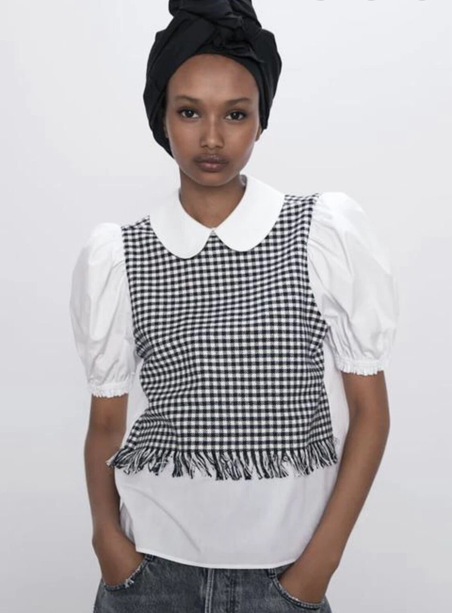 zara black blouse with white collar