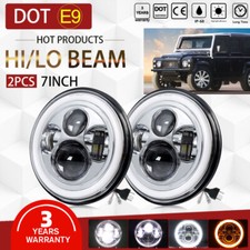 Pair 7 Inch Halo Angel Eyes LED DRL Headlights & Adapter For Land Rover Defender