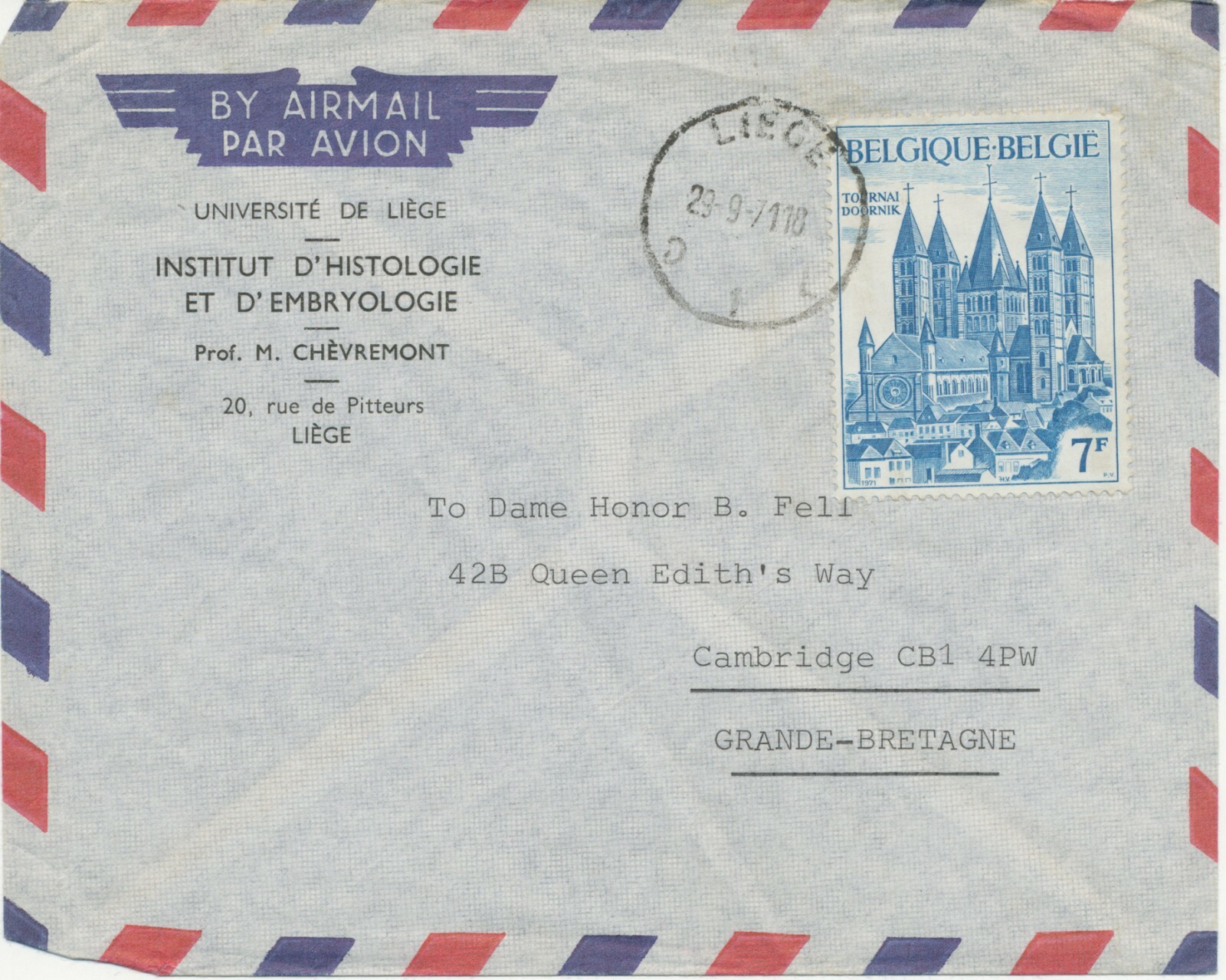Belgium 1971, 7 Fr. 800 years Cathedral of Tournai (Doornik) Rare. EF a. LuPo