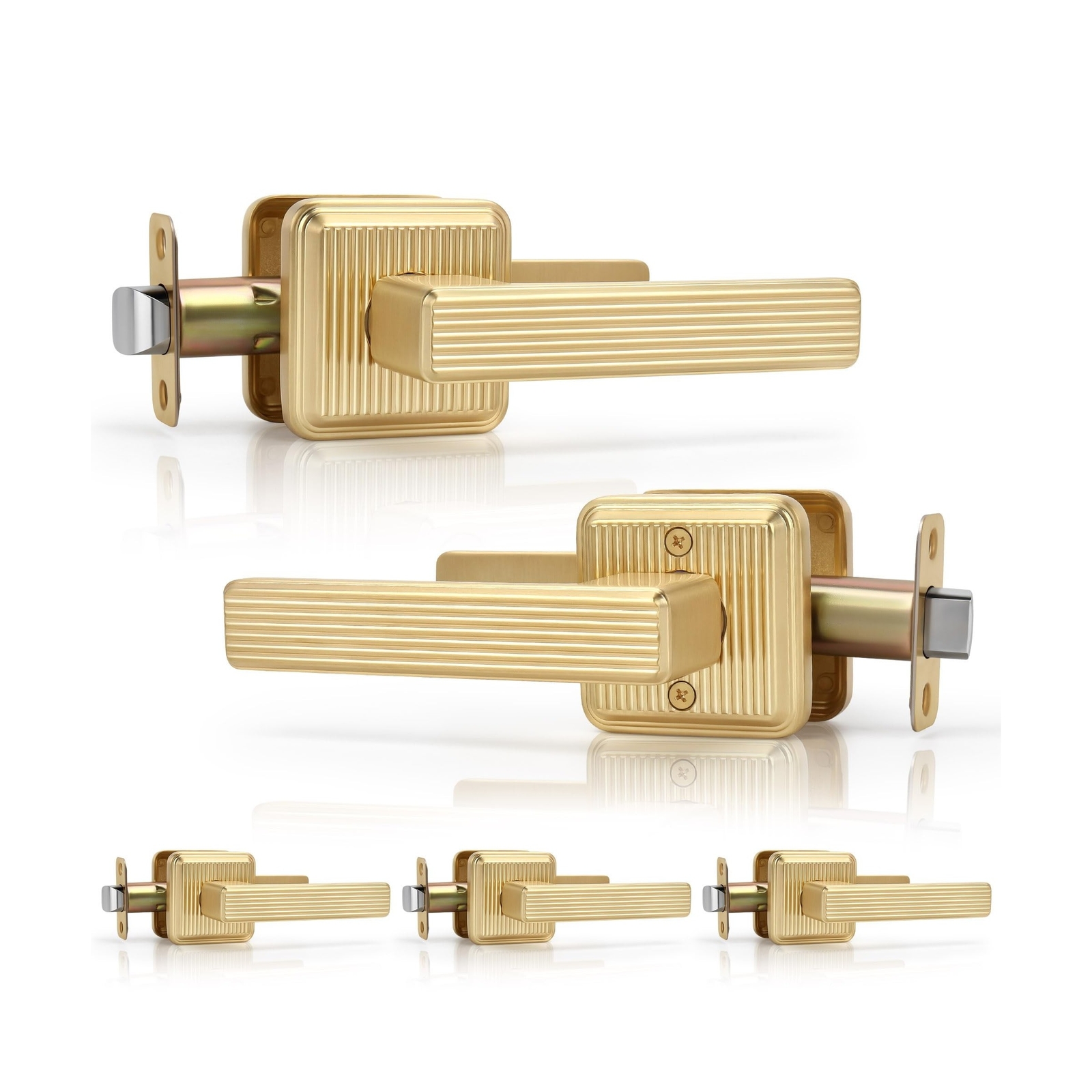 5 Pack Wholesale Brushed Gold Passage Door Lever Stripe Style Non-Locking Doo...