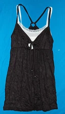 WOMENS Crinkle Double Layer Cami Tank Top Shirt Smock BLACK White Small 4-6