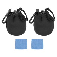 2Pcs Camera Lens Pouch 3" ID x 4" H Drawstring Lens Pouch Black