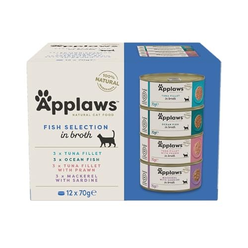 Applaws Natural Wet Cat Food, Multipack Fish Selection in Broth 70 g Tin 12 