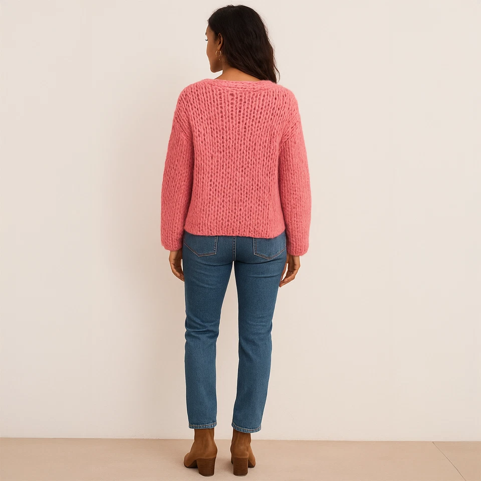 全新 $418 EILEEN FISHER S/M 粉色 秘鲁 婴儿 羊驼 粗针织毛衣 — 第 3/4 张图片