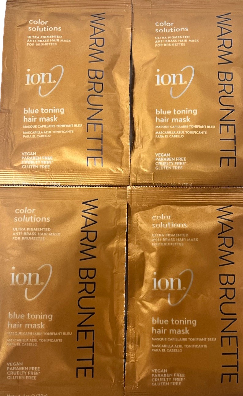 4 Packs- Ion Warm Brunette Blue Toning Hair Mask Packette 1 Oz