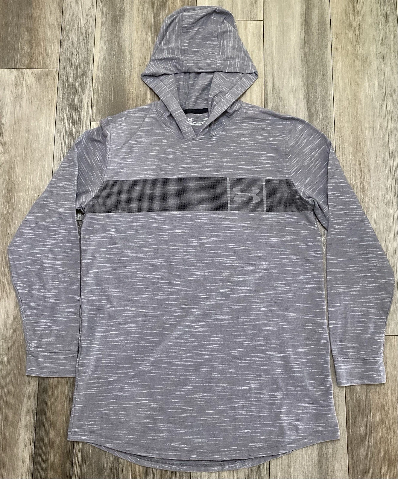 Under Armour Hoodie Shirt Mens L Gray Space Dye Fitted Graphic Pullover 1306490