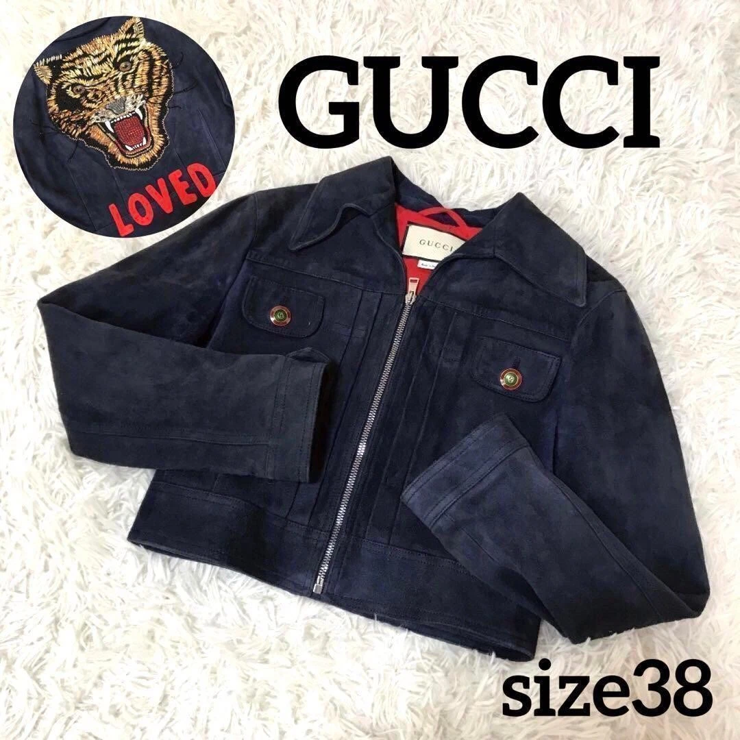 Gucci giacca pelle bijoux testa di tigre capra blu navy m7_0711