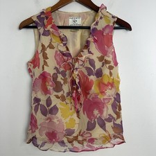 Vintage Y2K Silk Tank Top Womens PS Floral Ruffle Fairy Whimsy Coquette Cottage