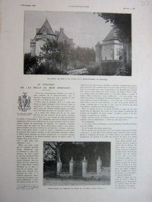 Original Old Vintage Print Chateau La Belle Au Bois Dormant 1930 20th Century
