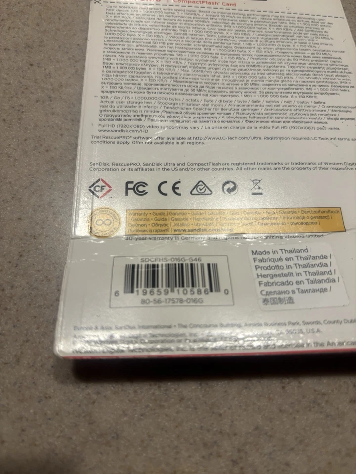 Sandisk Ultra Compact Flash Memory Card 16 GB 50 MB/s (SDCFHS-016G-G46) (K175E) - Image 2 of 2