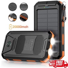 Fast Charging 20000 Mah Solar Power Bank with Dual USB Ports & Flashlights