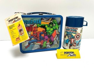 Auction: 1980 Mint Unused NOS Marvel Spiderman & Hulk Lunchbox & Thermos w/Tags