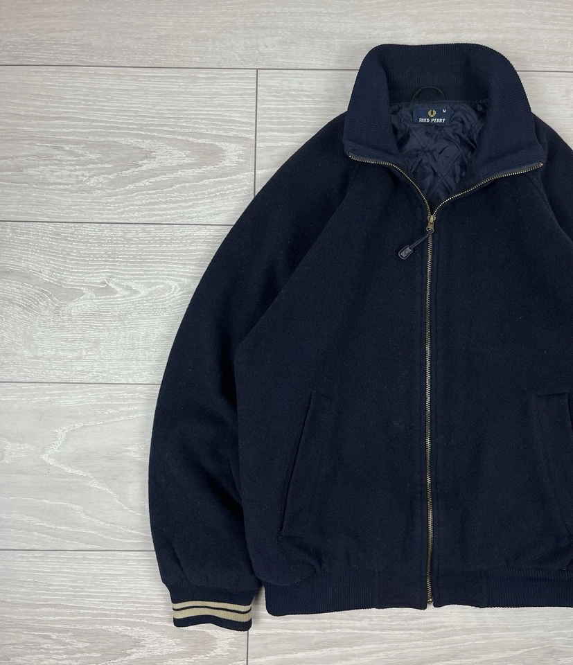 Fred Perry 90s Inglaterra Vintage Old School Chaqueta Bomber de Lana Azul Mar... - Imagen 3 de 4