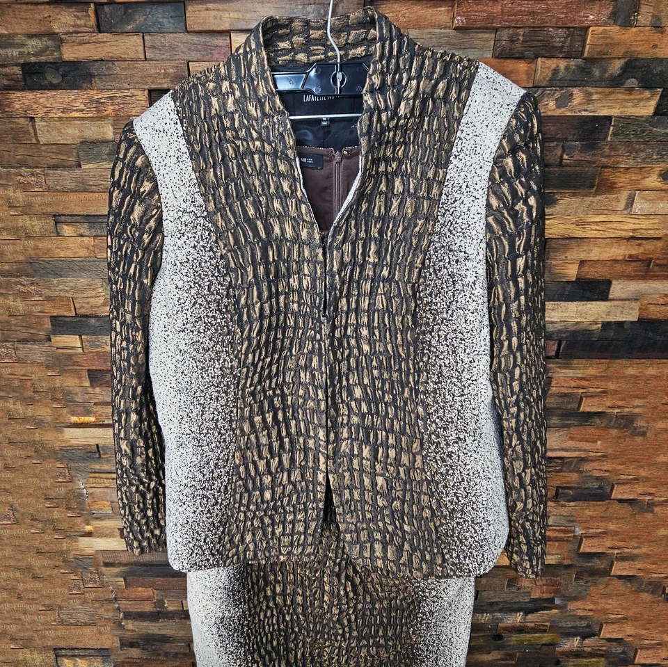 Lafayette 148 New York Womens 14 Embossed Jacket w Dress Wool Blend Animal Print - Image 2 of 4