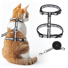 Cat Harness and Leash Set, Escape Proof Adjustable Kitten Harness REFL Black