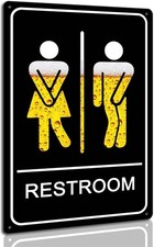 Unisex Restroom Signs Funny Toilet Door Metal Sign for Office or Business 8 x...