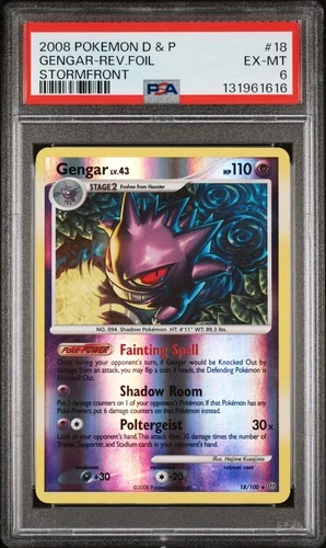 2008 POKEMON DIAMOND & PEARL STORMFRONT #18 GENGAR-REVERSE FOIL PSA 6