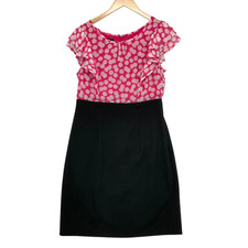 Alya Women's Pink & Black 100% Polka Dot Scoop Neck Midi Dress Size 10
