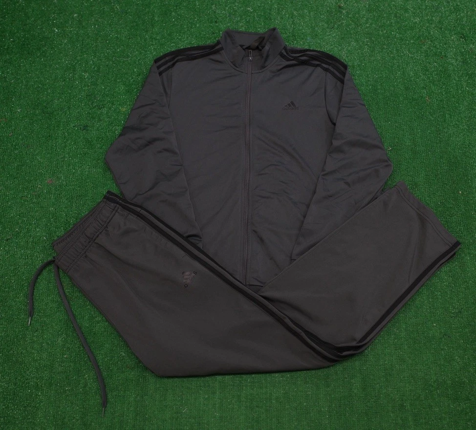 Adidas Essentials 3 Stripes Tracksuit Set Gray Jacket Men’s Size Large