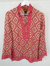 Tory Burch Classic Cotton V-Neck Geometric Size 6 Pink Print Women Tunic