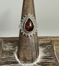 Handmade Sterling Silver Baltic Amber Starburst Edge Boho Ring Sz 6