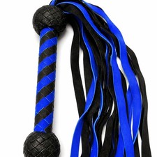 Black Blue Braided Flogger Whip with Soft Suede Straps Durable Handle