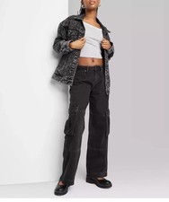 Women  s Wild Fable Wide Leg Baggy Cargo Jeans Black Size 26 NEW 