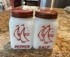 hazel atlas Vintage red sailboat Salt And Pepper Shakers Antique With Lids