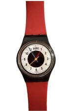 Swatch Watch Vintage Ladies Chrono Tech LB104 1984 Red Black White *New Battery*