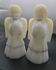 Fenton Glass Praying Angel Set Boy & Girl Satin Milkglass Painted Signed