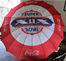 1985 Super Bowl XXI Coca Cola Umbrella New w/Tag Wooden Handle Super Bowl 21