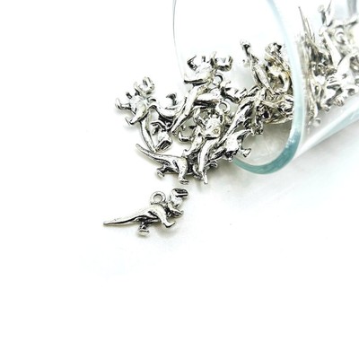 Silver T-Rex Dinosaur 3D Charms, 22x12mm - US Seller