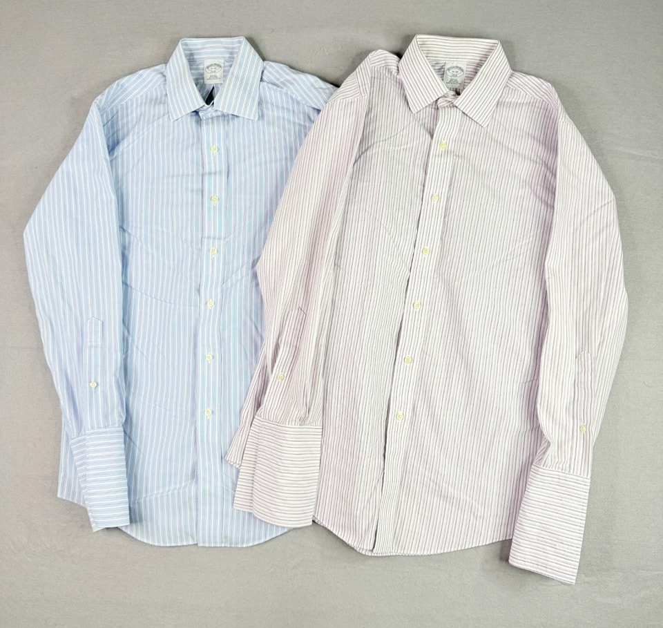 LOT OF 2 Brooks Brothers 346 French Cuff Shirt Mens 15-32 Slim Fit Striped - Image 2 of 4