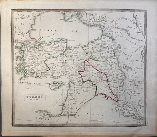 1848 Türkei in Asien Original Kupferstich Karte, Atlas, Thomas Johnson